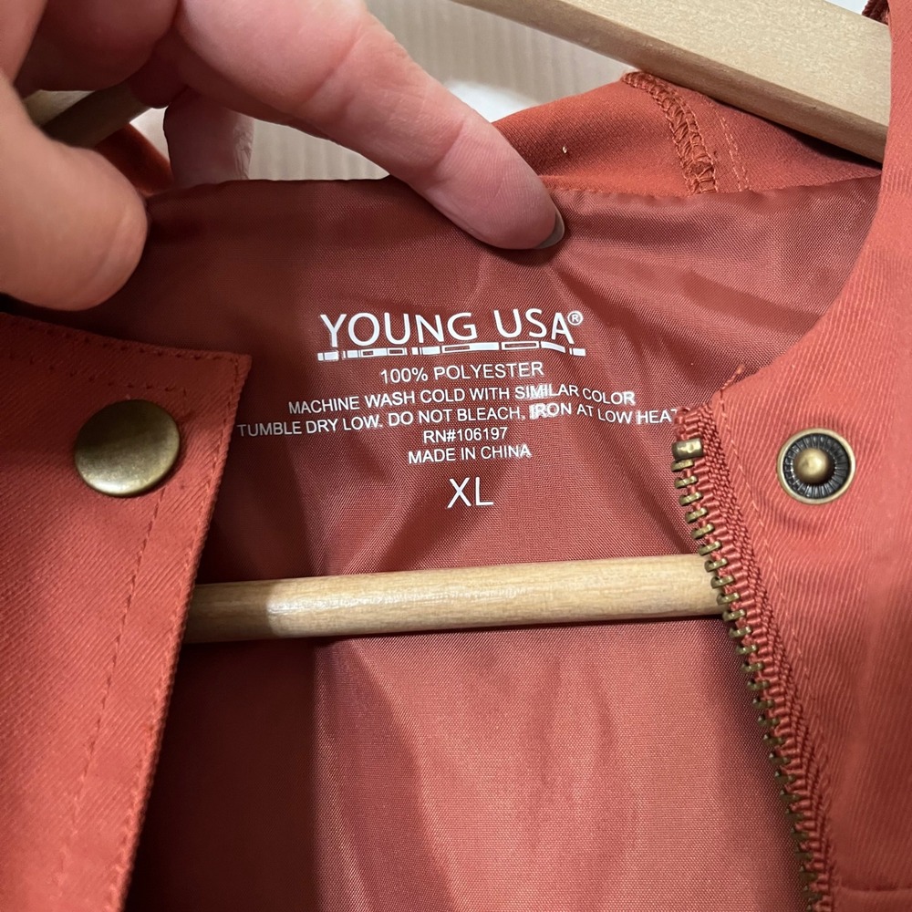 YOUNG USA Utility Vest Hooded Drawstring Pockets Zip Snap Rust XL Polyester - Picture 6 of 6